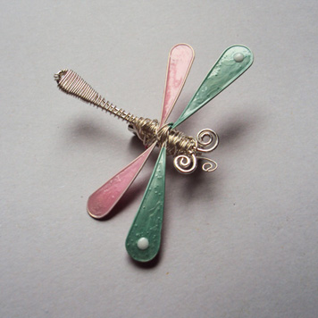 Brooch Rose and Blue Dragonfly