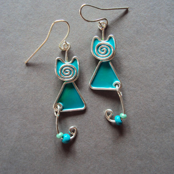 Earrings Turquoise Twisted Cats