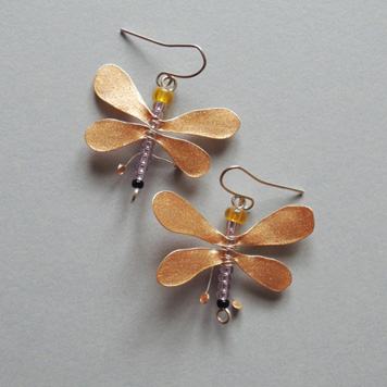 Earrings Golden Dragonflies