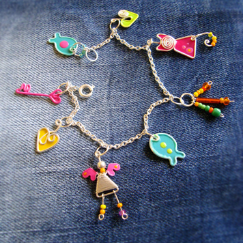 Bracelet with Charms: Angel, Cat and Fish