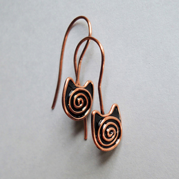 Earrings Copper Twisted Cats