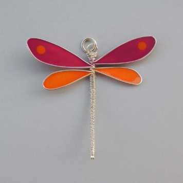 Pendant Pink and Orange Dragonfly