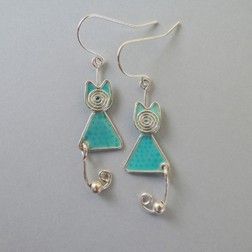 Earrings Azure Twisted Cats with Dots