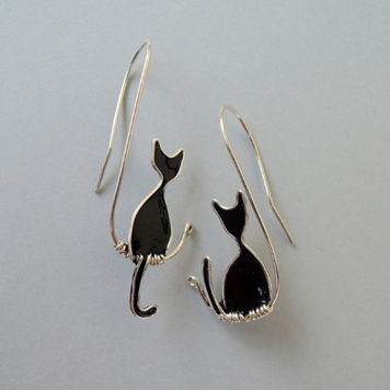 Earrings Oblong Black Cats