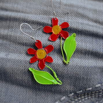 Kolczyki Kwiatki Czerwone