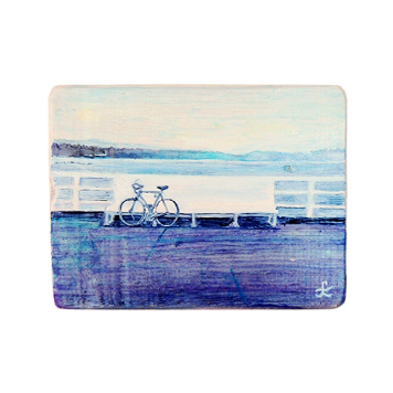 11 Drewniany Obrazek Pocztówka - Rower na Molo