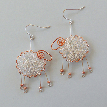 Earrings Silver and Copper Sheeps