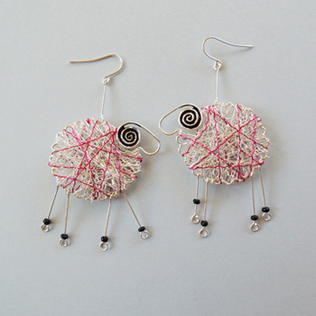 Earrings Silver Pink Sheeps