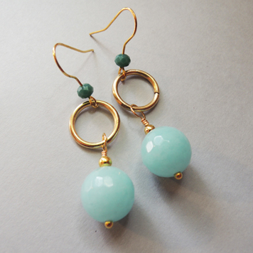 Earrings with Blue Natural Jade Stone