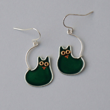 Kolczyki Koty Ciemnozielone Księżycowe